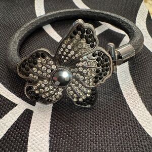 Anne Fontaine Floral Crystal Leather Bracelet